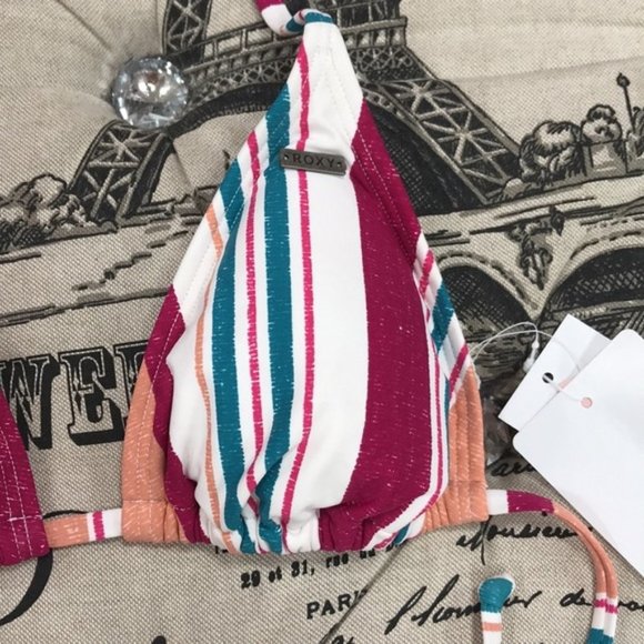 Roxy Juniors' Striped Halter Triangle Bikini Top - Picture 4 of 5